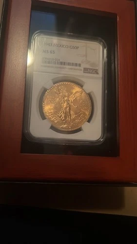N10 Mexico 1943 GOLD 50 Pesos NGC MS-65