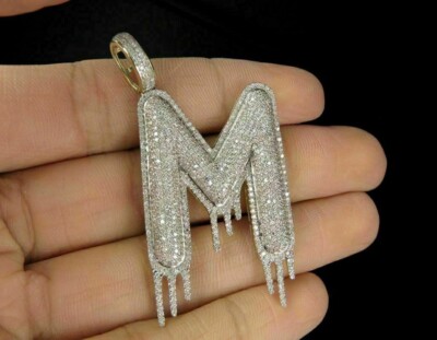 2Ct Round VVS1/D Diamond Drip ''M'' Initial Letter Pendant 14K Yellow Gold Finish
