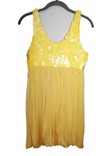 ALICE + OLIVIA Size S Yellow Sequin Silk Stretch Bubble Hem Mini Dress Top *READ