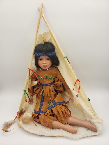 Vintage Native American Girl Doll & Teepee Goldenvale 1-2000 Porcelain 15" - Picture 2 of 13
