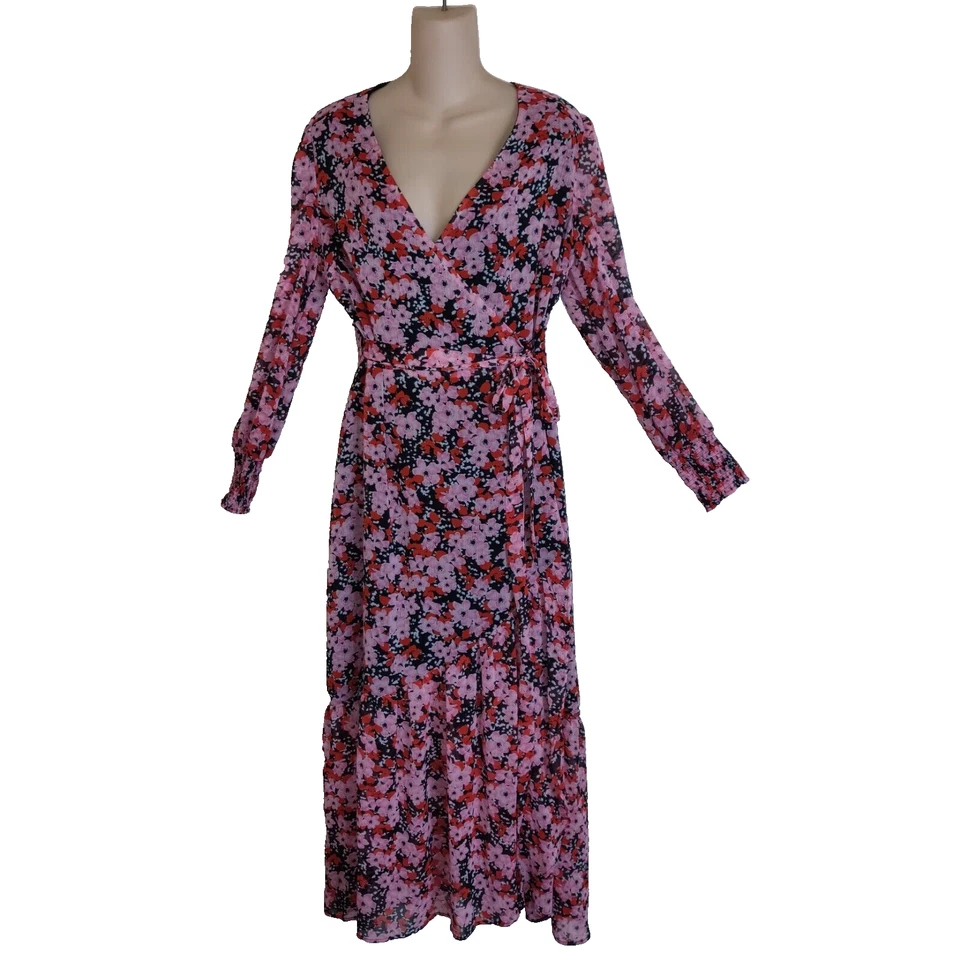 Vestido floral True Wrap BAR III tamanho M COTTAGECORE boho em camadas babado romântico - Imagem 2 de 4