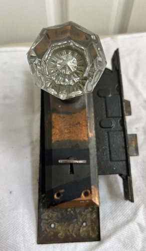 Antikes Corbin Riegelschloss & Skelettschlüssel mit Platten, Glasknopf & Metallknopf - Bild 11 von 20