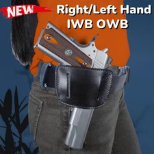 Ambidextrous Tactical Universal IWB OWB Leather Belt Gun Holster Concealed Carry