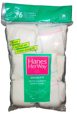 6 Pairs Hanes Her Way Cuffed Or Crew Full Terry Cushion Socks Shoe 5-9 NOS USA
