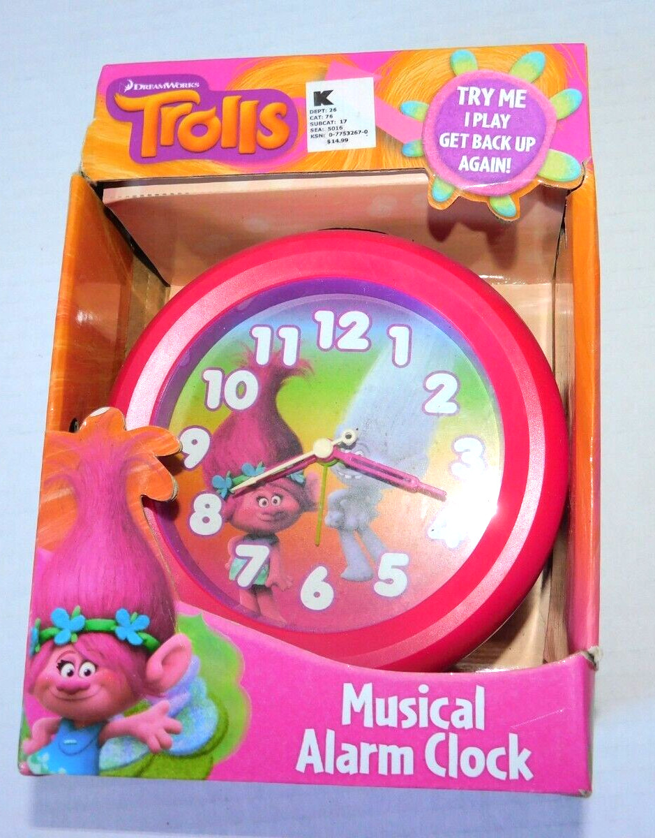 Trolls Reloj Despertador Musical Reproduce Vuelve a Levantarse Analógico Rosa Arco Iris