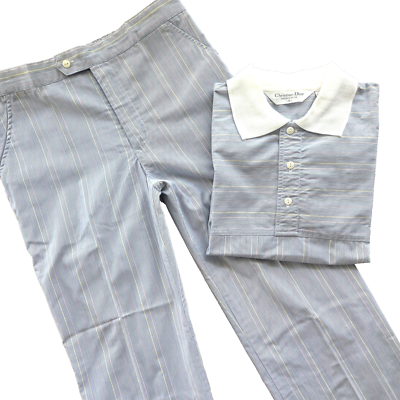 Christian Dior Set Pants Shirt Men's S Blue Stripe VTG Monsieur