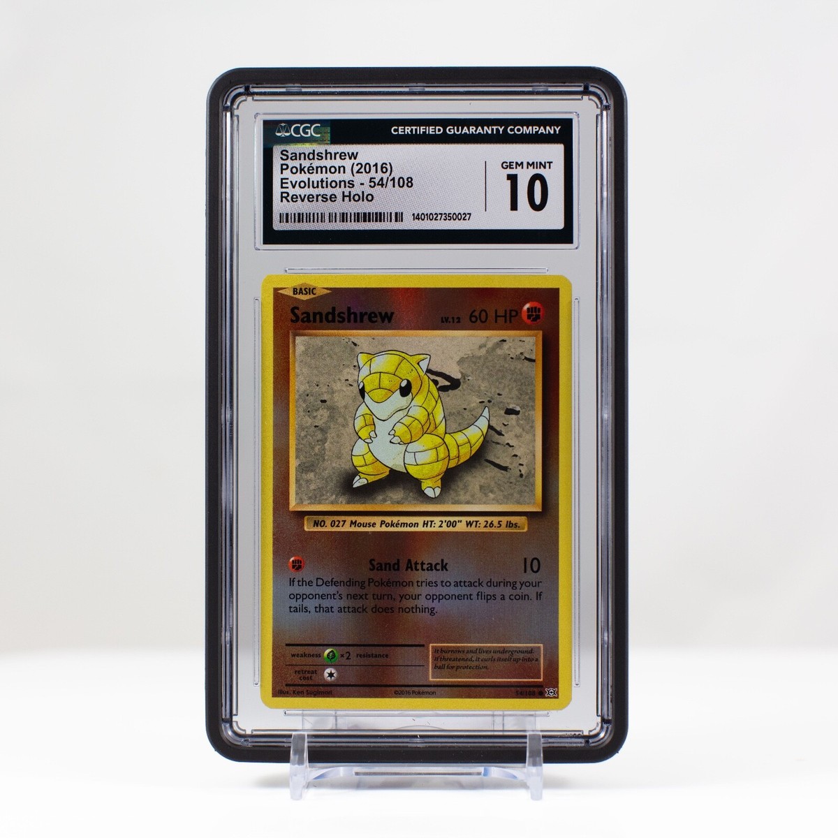 Pokémon Sandshrew Reverse Holo 54/108 XY Evolutions - CGC 10 Gem 