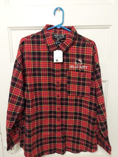 Nwts Forever 21 Hello Kitty & Friends Size OX Red Plaid Flannel Logo Shirt - Picture 14 of 14