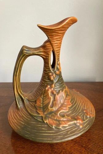 Roseville Pottery 1941 Russet Bushberry Ewer with Twig Handle, 1-6" - Flawless
