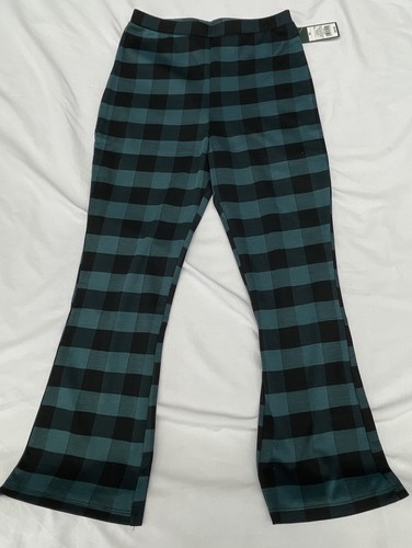 Wild Fable Women's Plaid Cropped Borrowed Legging Pants Teal Green/Black Size S - 第 1/8 張圖片