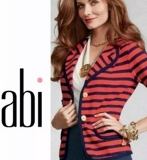 CAbi Blazer Medium 224 Au Revoir Navy/Red Striped Nautical Anchor Sailor