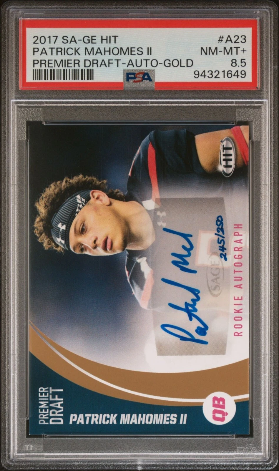 Patrick Mahomes SA-GE Hit Premier Draft Autographs #A23 Base
