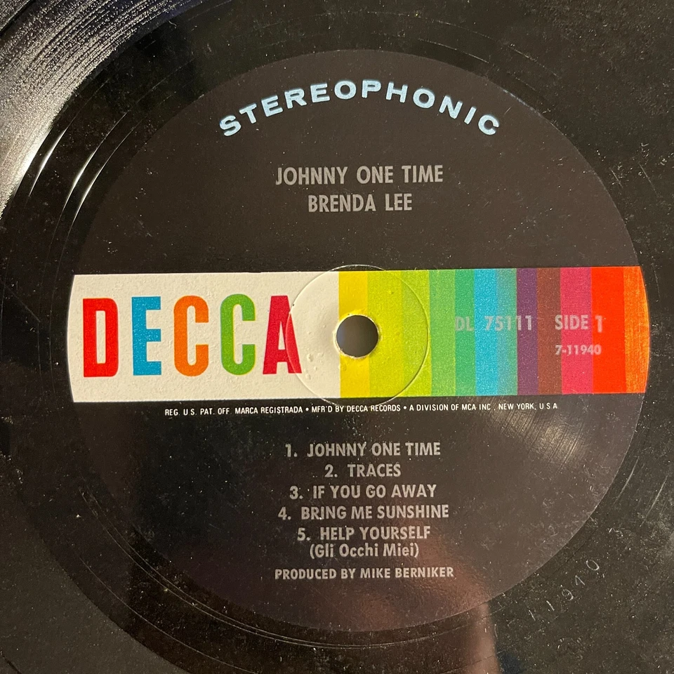 Brenda Lee ‎– Johnny One Time Vinyl, LP 1969 Decca ‎– DL 75111 - Image 3 of 3