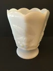 Vintage Napco Milk Glass Grape Cherry Panel Compote Bowl Planter Footed Scallop