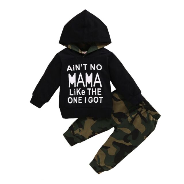 2PCS Newborn Baby Boy Hooded Tops Pants Camo Clothes Set Tracksuit Outfits
