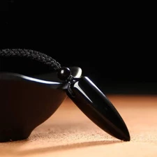 Black Obsidian Bullet Point Pendant Healing Balance Amulet Women Men Necklace