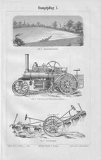 STEAM PLOUGH Plough Locomotives Woodblock 1897 Cultivator Agriculture