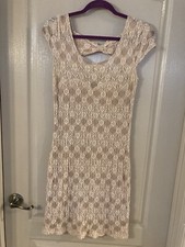 Free People Textured Lace Poppy Knit Dress Small Beige