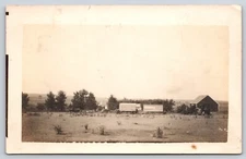 VINTAGE REAL PHOTO POSTCARD OLD OUTDOOR PICTURE FARM FARMING TRACTOR WAGONS RPPC