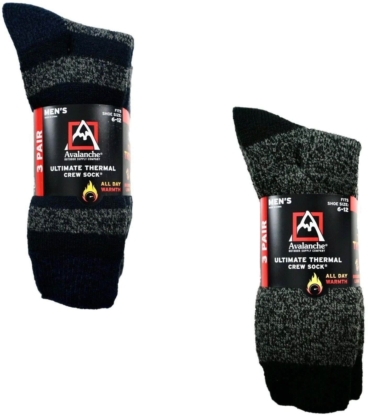 Avalanche Men's Ultimate Winter Thermal Socks Shoe Size 6-12 3 Pairs variety