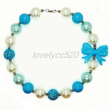 Acrylic Blue Bow Chunky Beads Kid Gumball Bubblegum Fashion Women Necklace Gift