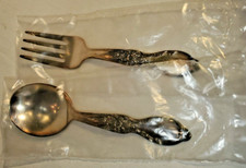 Wm Rogers Son Victorian Rose Baby Child Spoon Fork Set NOS in Plastic Packs
