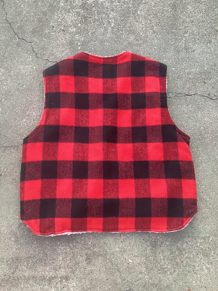 Canyon Guide Outfitters Buffalo Plaid Wool Vest Fleece Lined Red Black Sz L Vtg - Image 3 of 3