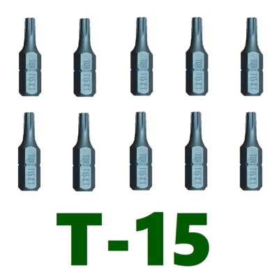 Bulk Torx Bit Set T15 1 inch Insert Bit 1/4 in. Drive 10 Pack Star Bit T-15 T 15