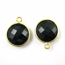 Bezel Gem Pendant-18K Gold plated Vermeil-Black Onyx Small Round Bezel-12mm-2pcs