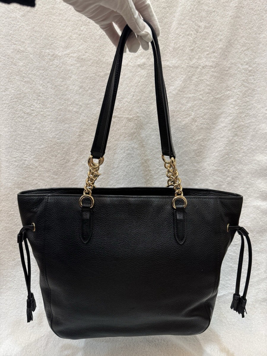 Coach Elle Chain Black Tote Pebbled Grainy Leather Bag Shoulder 