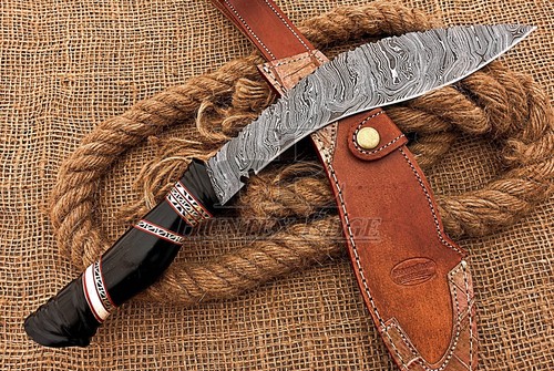 HUNTEX Handmade Damascus Blade 38 cm Long Buffalo Horn Handle Exotic Kukri Knife - Picture 2 of 7
