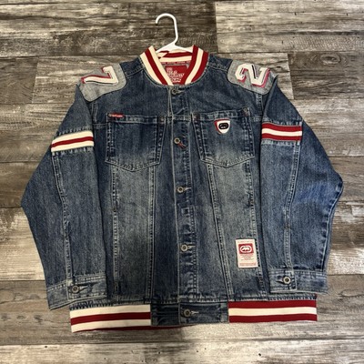 Vintage ECKO UNLTD Jacket Woman s large  Blue Embroidered Patches Denim Y2K 90s