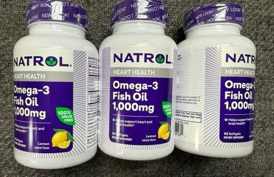 3 New Natrol Omega 3 Fish Oil 1000MG ~ 90 Softgels Each Lemon Exp 1/2027