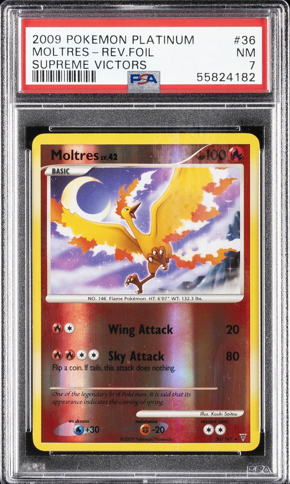 2009 POKEMON PLATINUM SUPREME VICTORS #36 MOLTRES-REVERSE FOIL PSA 7