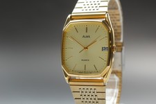 New Batt Near MINT Vintage SEIKO Alba Y142-5120 Date Gold Quartz Mens Watch