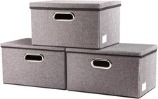 3 Pack Storage Bins with Lids Foldable Fabric Closet Organizer Boxes