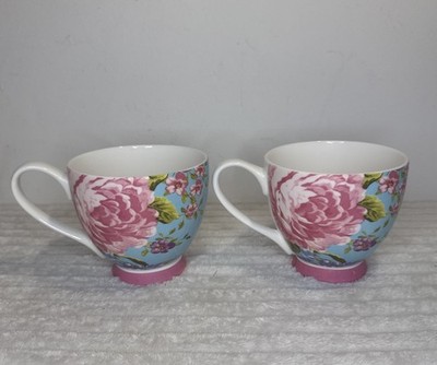 Portobello by Inspire Paar Teetassen Bone China rosa türkis blau mit Blumen #5