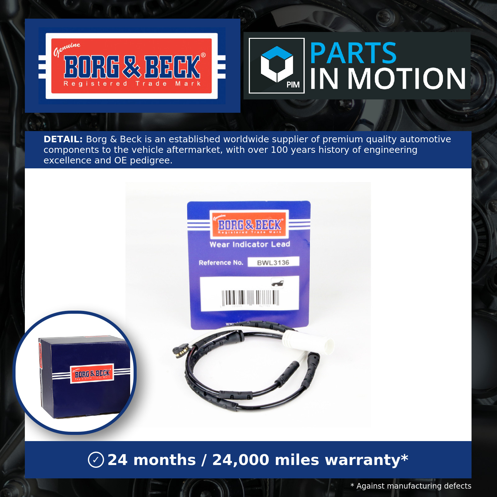 Brake Pad Wear Indicator Sensor Front BWL3136 Borg & Beck Warning Contact Wire