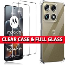 Case For Motorola Signature 5G Shockproof Clear Bumper Phone Cover & FULL GLASS