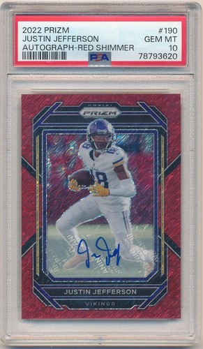 JUSTIN JEFFERSON 2022 PANINI PRIZM RED SHIMMER AUTOGRAPH SP AUTO #/35 PSA 10 GEM