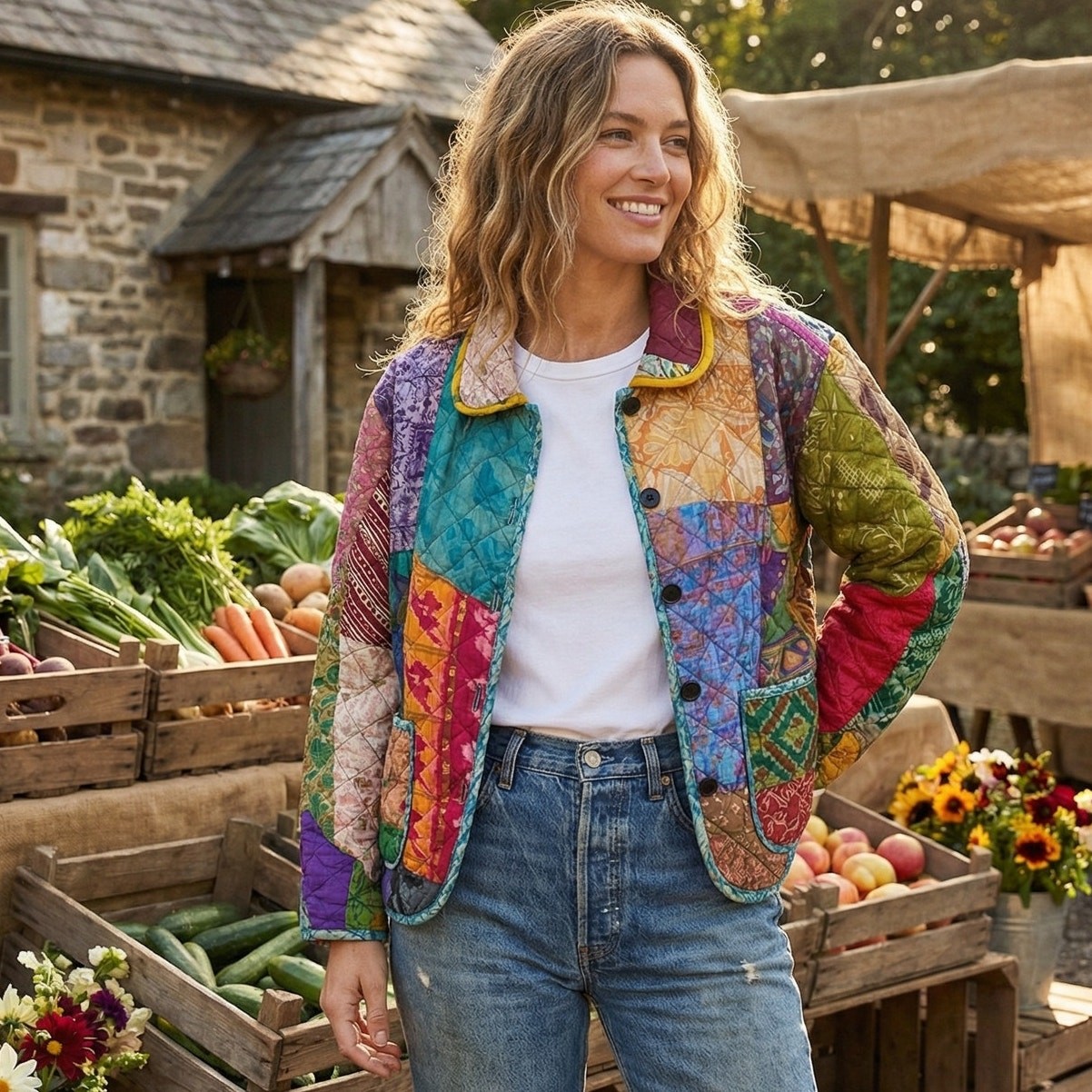 Sacred Threads Silk Quilted Patchwork Jacket Made… - image 5