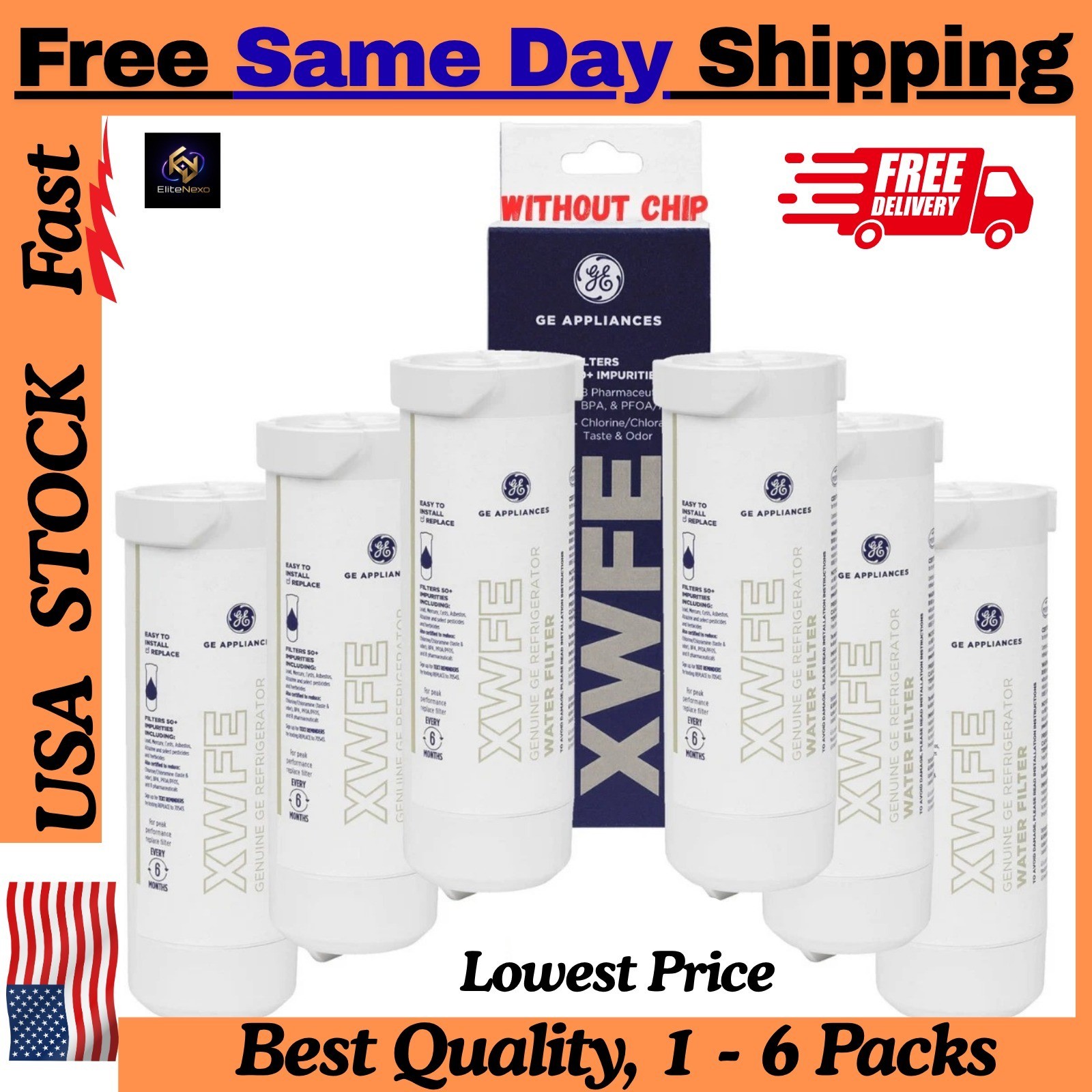 1-6 Pack GE XWFE Replacment Refrigerator Water Filter Without Chip, New in box