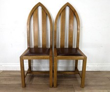 DINING CHAIRS Vintage Oak Catherdral Chairs Arch Top Padded Seats FREE DELIVERY