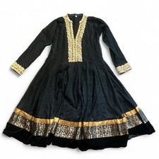Black & Gold Embroidered Net Anarkali Dress – Size XL