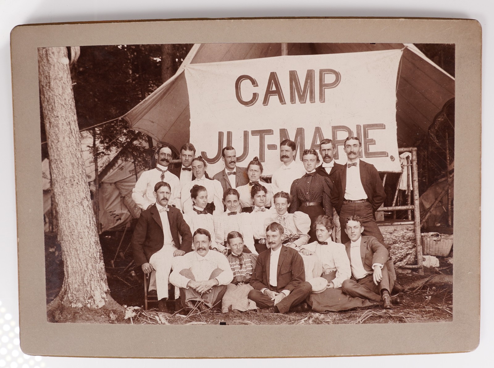 Antique Cabinet Card 1890s Group Campers Camp Jut-Marie Tent