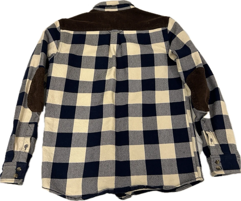 Camisa de franela de caja de alta resistencia Vans para hombre mediana azul marrón pana parche en el codo Foto 2 de 4