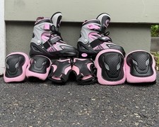 Pink Roller Skates With Elbow Pads And Knee Pads With Light Up Wheels Size 11-1