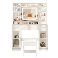 3 Drawer Dressing Table Corner Model LED with Socket and Stool 110x40x140 cm