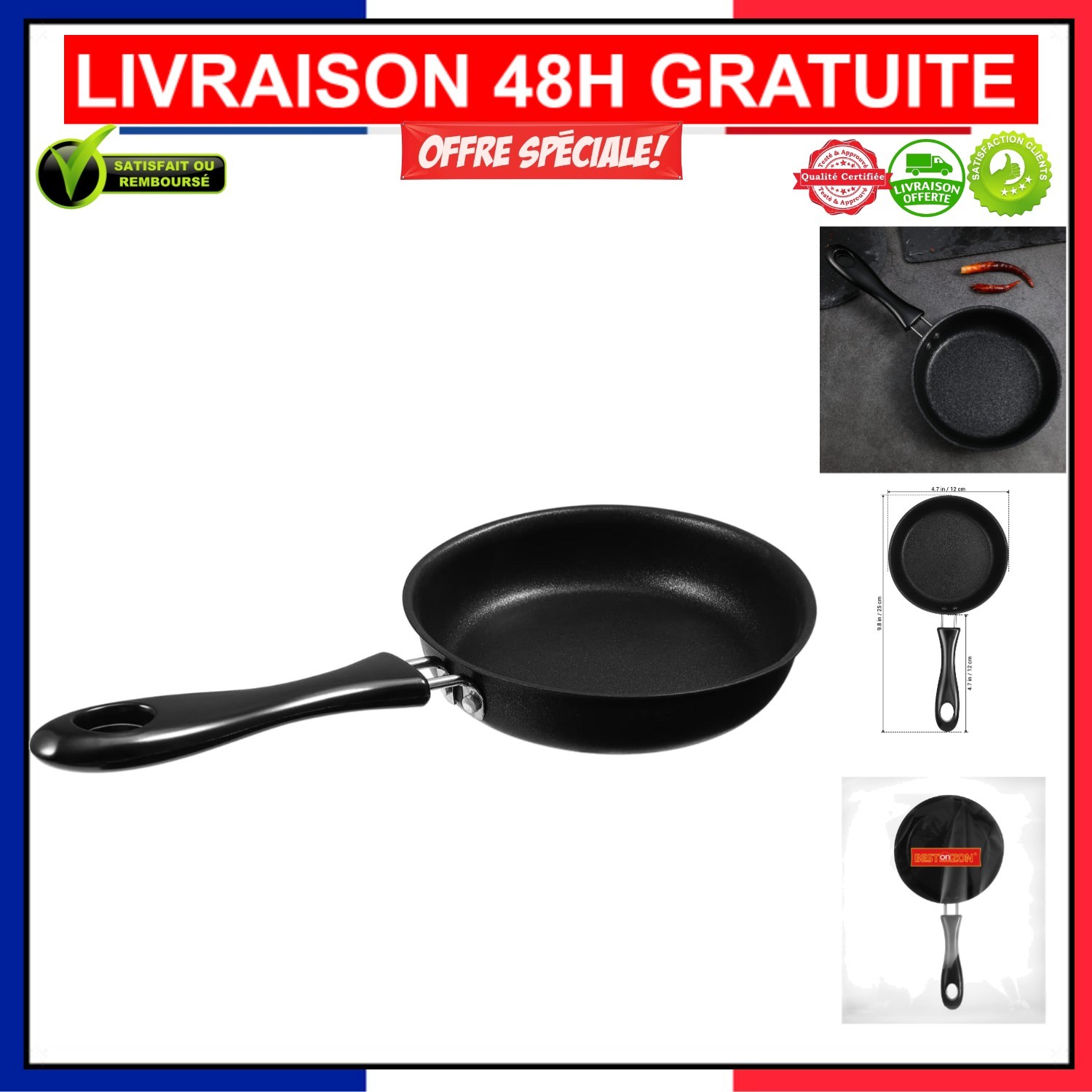 Mini poêle antiadhésive 12cm individuelle pour petit-déjeuner et réchaud gaz