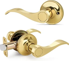 Wave Style Door Lever Passage Door Handle Gold Keyless Interior Reversible for L